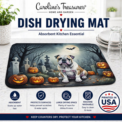Caroline's Treasures DAC2040DDM English Bulldog Spooky Halloween Dish Drying Mat Absorbent Dish Drying Mat Pad for Kitchen Counter Dish Drainer Mat for Countertop, 14 x 21, Multicolor