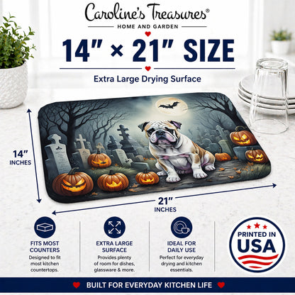 Caroline's Treasures DAC2040DDM English Bulldog Spooky Halloween Dish Drying Mat Absorbent Dish Drying Mat Pad for Kitchen Counter Dish Drainer Mat for Countertop, 14 x 21, Multicolor