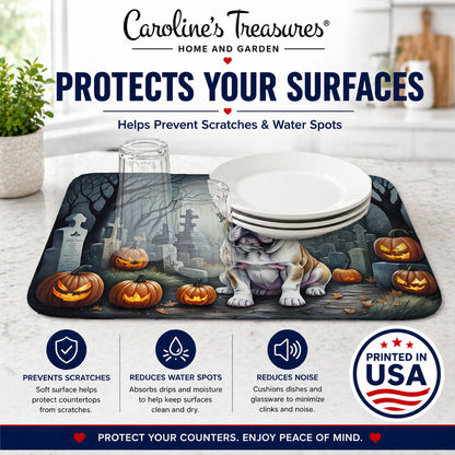 Caroline's Treasures DAC2040DDM English Bulldog Spooky Halloween Dish Drying Mat Absorbent Dish Drying Mat Pad for Kitchen Counter Dish Drainer Mat for Countertop, 14 x 21, Multicolor