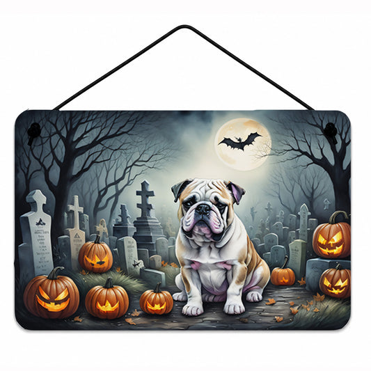 Caroline's Treasures DAC2040DS812 English Bulldog Spooky Halloween Wall or Door Hanging Prints Aluminum Metal Sign Kitchen Wall Bar Bathroom Plaque Home Decor, 8x12, Multicolor