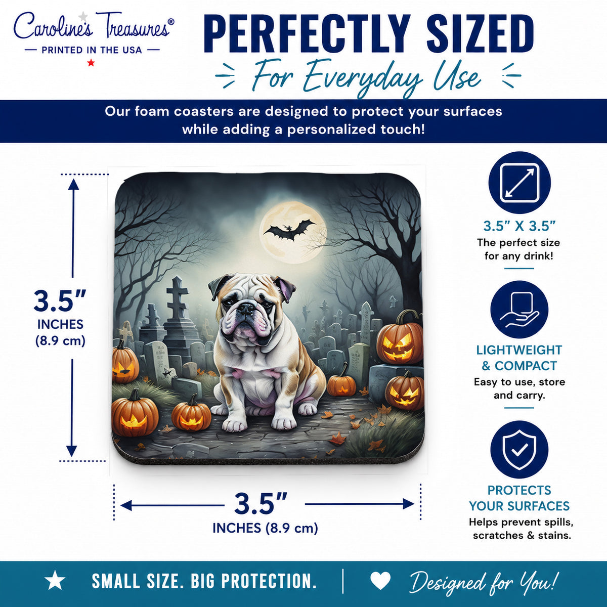 Caroline's Treasures English Bulldog Dogs Foam Drink Coasters Set of 4