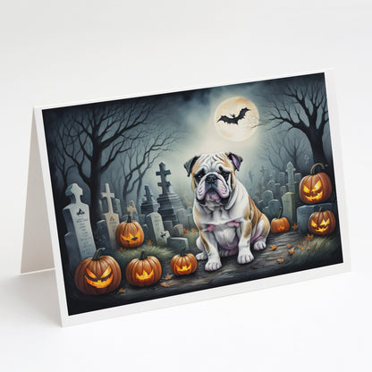 Caroline's Treasures DAC2040GCA7P English Bulldog Spooky Halloween Greeting Cards and Envelopes Pack of 8 Blank Cards with Envelopes Whimsical A7 Size 5x7 Blank Greeting Cards