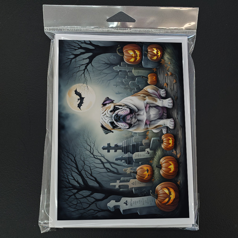 Caroline's Treasures DAC2040GCA7P English Bulldog Spooky Halloween Greeting Cards and Envelopes Pack of 8 Blank Cards with Envelopes Whimsical A7 Size 5x7 Blank Greeting Cards