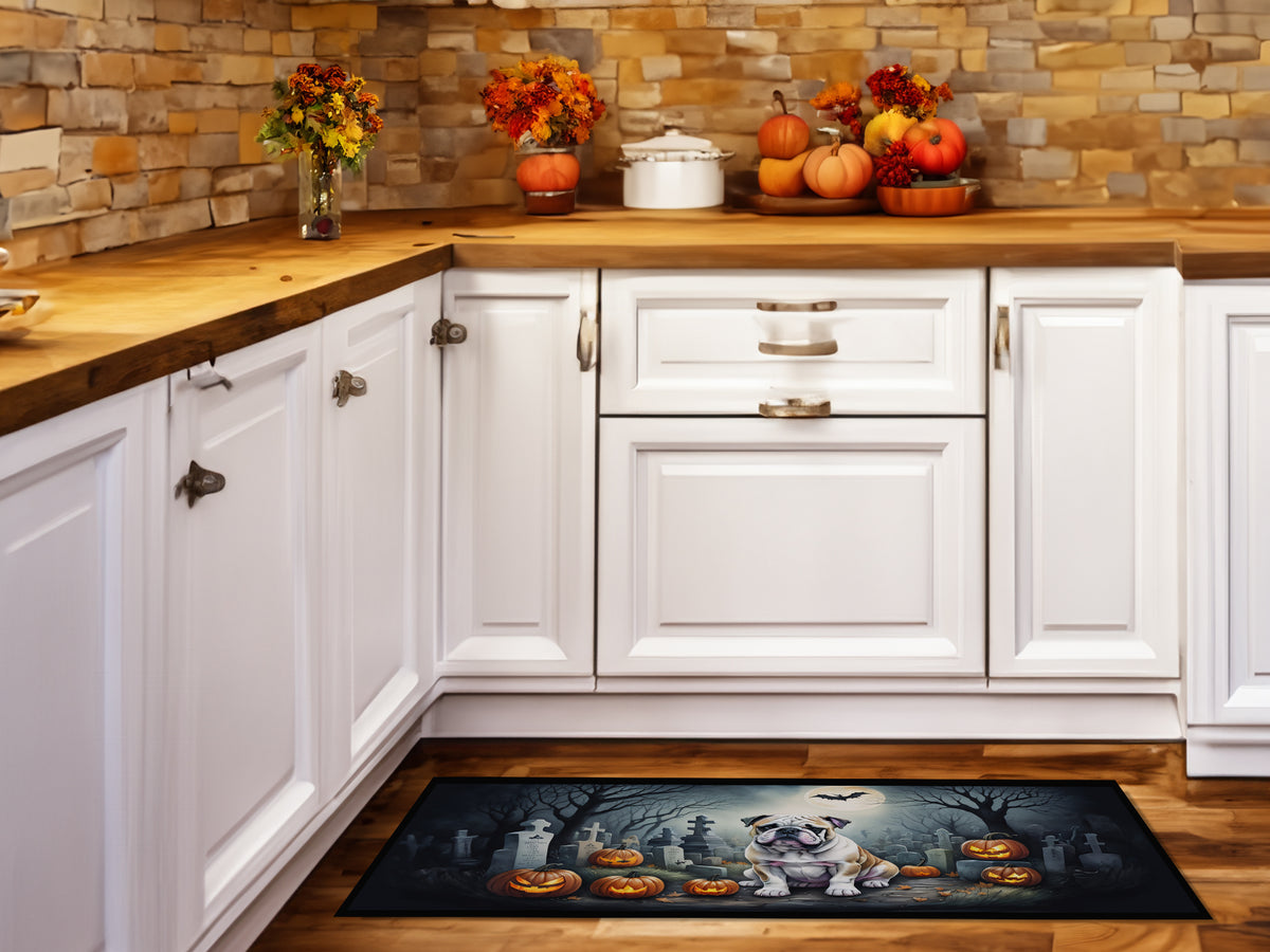 Caroline's Treasures English Bulldog Spooky Halloween Runner Mat 28x58 Front Door Mat Indoor Outdoor Rugs for Entryway Hallway Foyer Non Slip Washable Wide Doormat