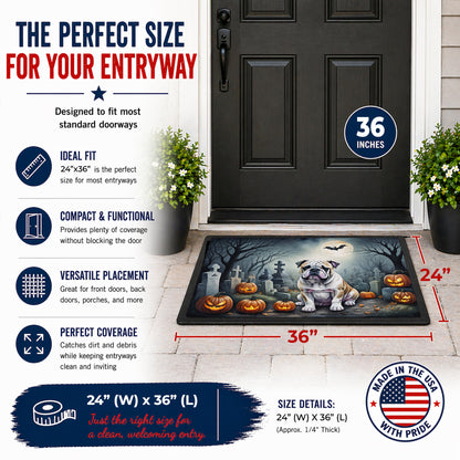 Caroline's Treasures DAC2040JMAT English Bulldog Spooky Halloween Indoor or Outdoor Mat 24x36 Front Door Mat Indoor Outdoor Rugs for Entryway, Non Slip Washable Low Pile, 24H X 36W
