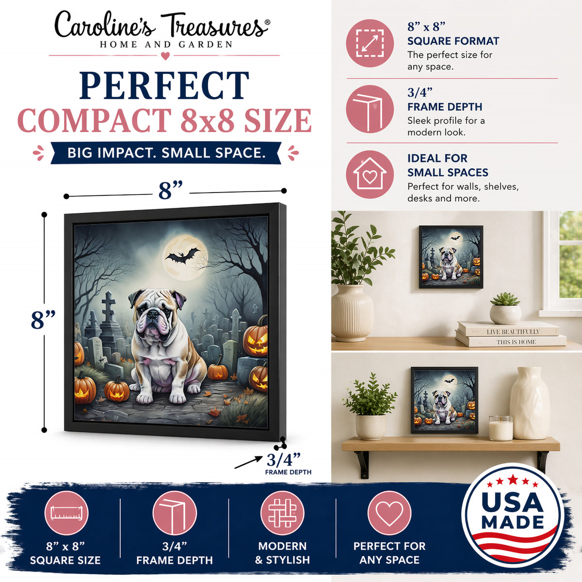 Caroline's Treasures English Bulldog Dogs Framed Metal Wall Art 8 x 8 Inch