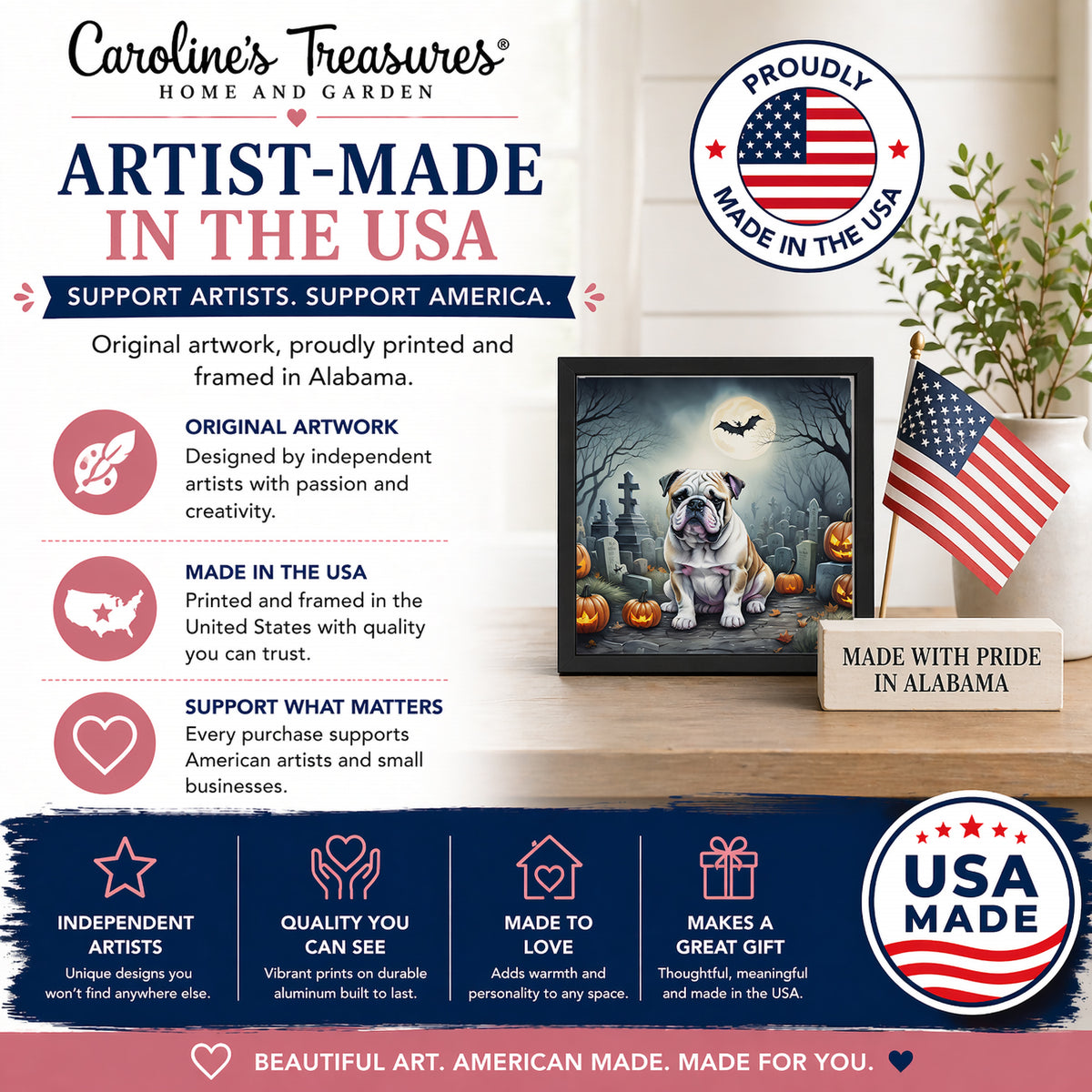 Caroline's Treasures English Bulldog Dogs Framed Metal Wall Art 8 x 8 Inch