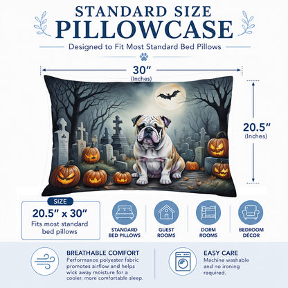 Caroline's Treasures DAC2040PILLOWCASE English Bulldog Spooky Halloween Fabric Standard Pillowcase Lightweight Super Soft Easy Care Decorative Artwork Pillowcase, Standard