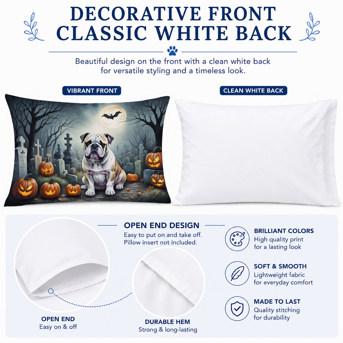 Caroline's Treasures DAC2040PILLOWCASE English Bulldog Spooky Halloween Fabric Standard Pillowcase Lightweight Super Soft Easy Care Decorative Artwork Pillowcase, Standard