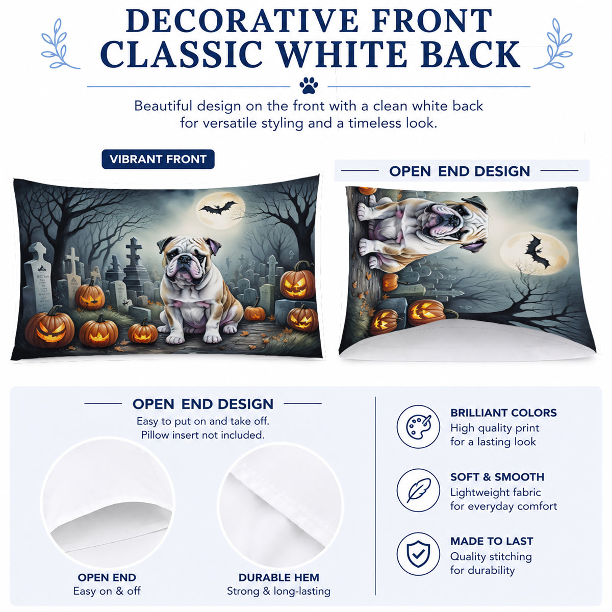 Caroline's Treasures DAC2040PILLOWCASE English Bulldog Spooky Halloween Fabric Standard Pillowcase Lightweight Super Soft Easy Care Decorative Artwork Pillowcase, Standard