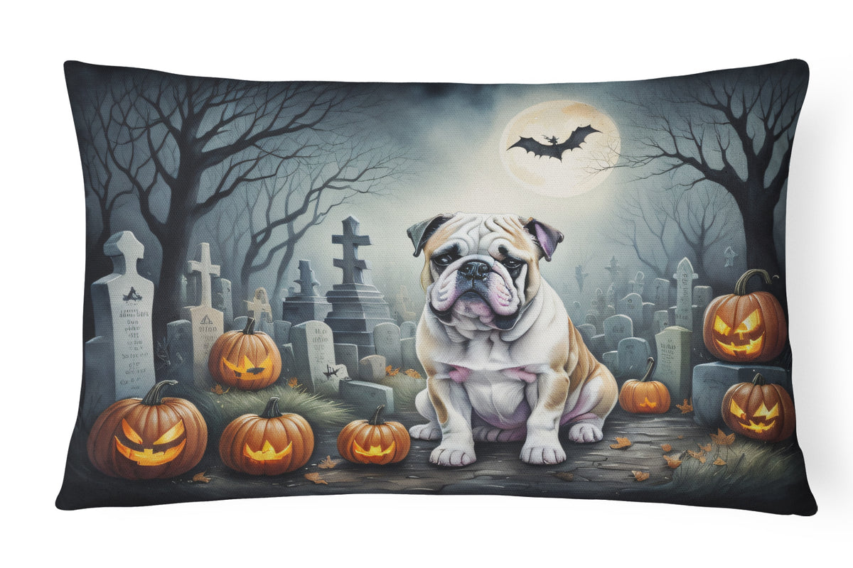 Caroline's Treasures DAC2040PW1216 English Bulldog Spooky Halloween Fabric Decorative Pillow Machine Washable, Indoor Outdoor Decorative Pillow for Couch, Bed or Patio, 12HX16W