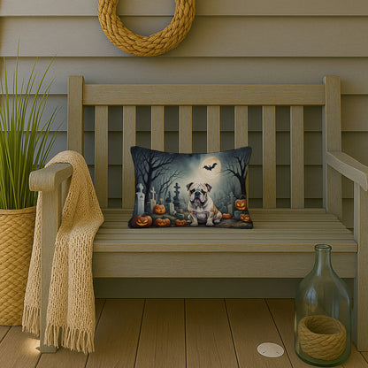 Caroline's Treasures DAC2040PW1216 English Bulldog Spooky Halloween Fabric Decorative Pillow Machine Washable, Indoor Outdoor Decorative Pillow for Couch, Bed or Patio, 12HX16W