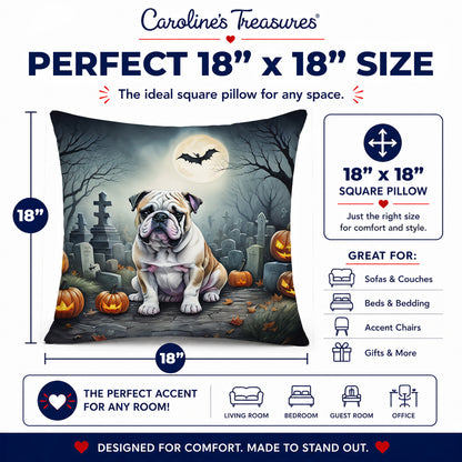 Caroline's Treasures DAC2040PW1818 English Bulldog Spooky Halloween Fabric Decorative Pillow Machine Washable, Indoor Outdoor Decorative Pillow for Couch, Bed or Patio, 18Hx18W