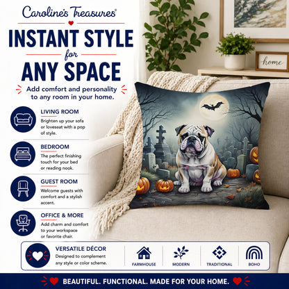 Caroline's Treasures DAC2040PW1818 English Bulldog Spooky Halloween Fabric Decorative Pillow Machine Washable, Indoor Outdoor Decorative Pillow for Couch, Bed or Patio, 18Hx18W