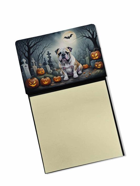 Caroline's Treasures English Bulldog Spooky Halloween Sticky Note Holder Refillable Dispenser Self-Sticky Note Pads, Memo Pads Blank Desk Accessories