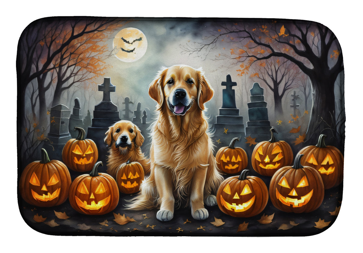 Caroline's Treasures DAC2041DDM Golden Retriever Spooky Halloween Dish Drying Mat Absorbent Dish Drying Mat Pad for Kitchen Counter Dish Drainer Mat for Countertop, 14 x 21, Multicolor