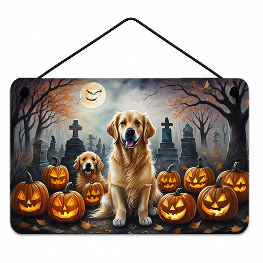Caroline's Treasures DAC2041DS812 Golden Retriever Spooky Halloween Wall or Door Hanging Prints Aluminum Metal Sign Kitchen Wall Bar Bathroom Plaque Home Decor, 8x12, Multicolor