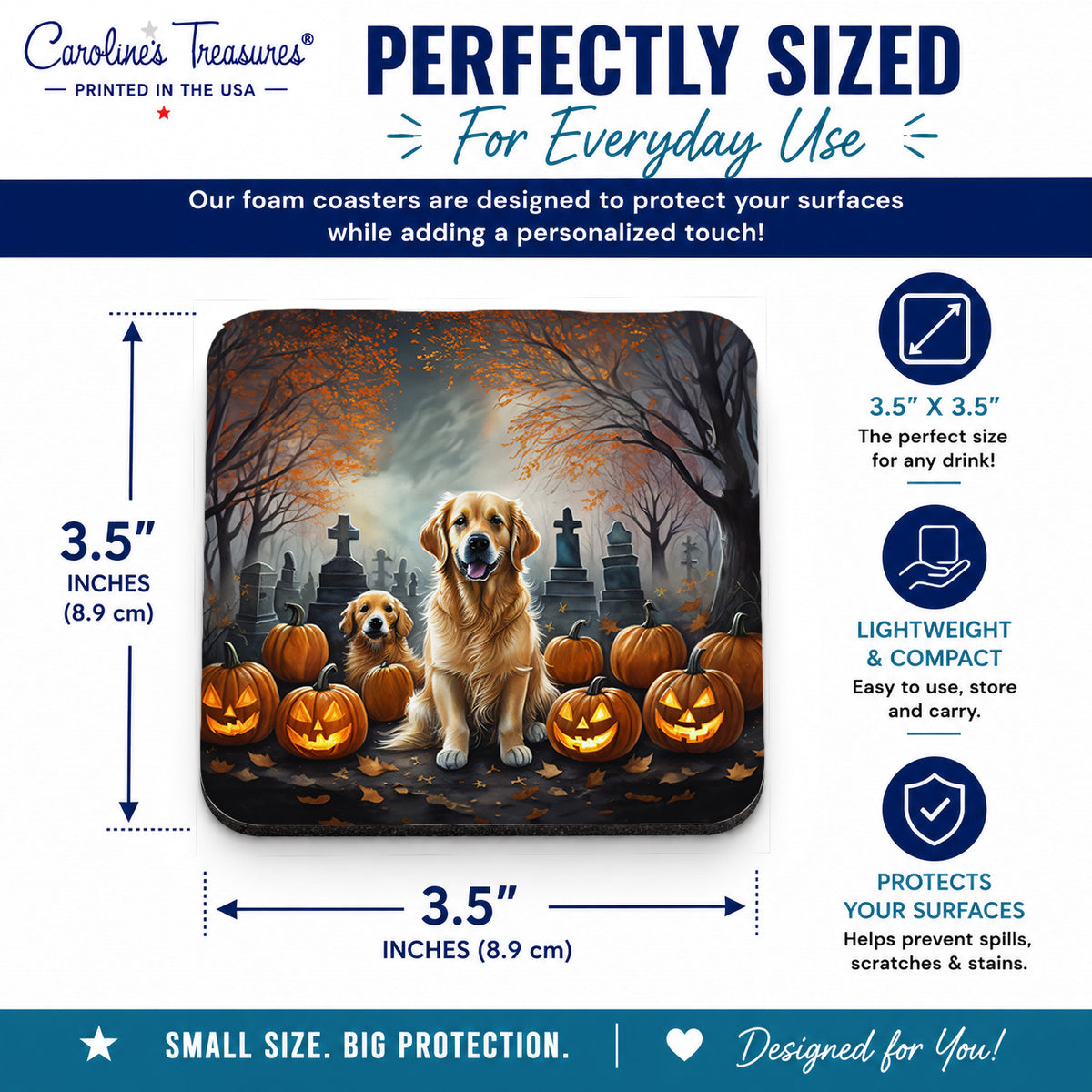 Caroline's Treasures Golden Retriever Dogs Foam Drink Coasters Set of 4