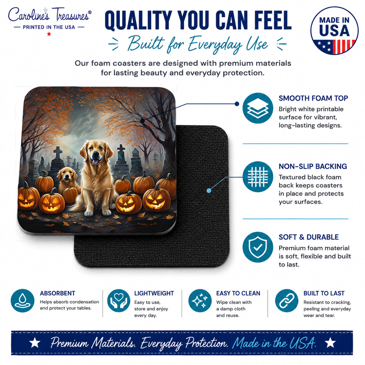 Caroline's Treasures Golden Retriever Dogs Foam Drink Coasters Set of 4