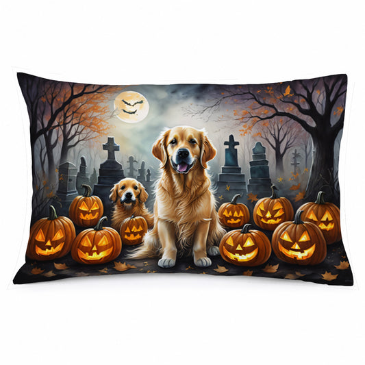 Caroline's Treasures DAC2041PILLOWCASE Golden Retriever Spooky Halloween Fabric Standard Pillowcase Lightweight Super Soft Easy Care Decorative Artwork Pillowcase, Standard
