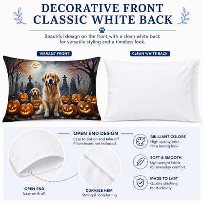 Caroline's Treasures DAC2041PILLOWCASE Golden Retriever Spooky Halloween Fabric Standard Pillowcase Lightweight Super Soft Easy Care Decorative Artwork Pillowcase, Standard