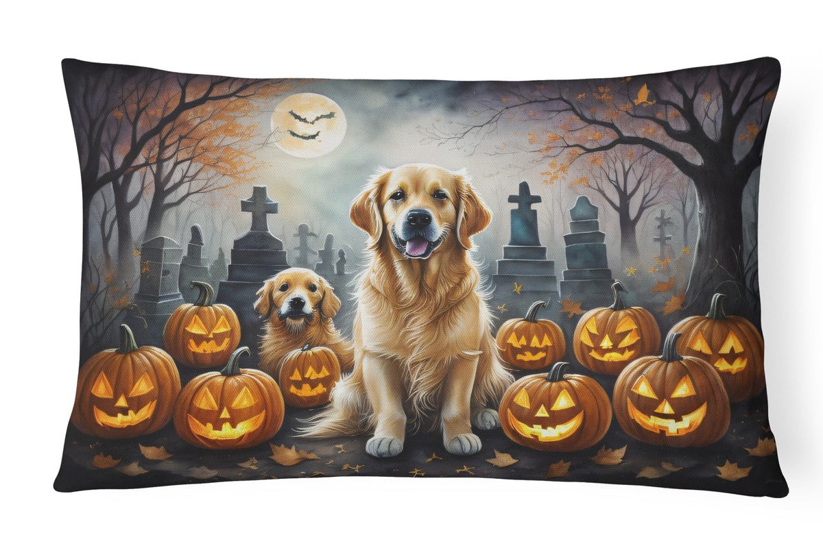 Caroline's Treasures DAC2041PW1216 Golden Retriever Spooky Halloween Fabric Decorative Pillow Machine Washable, Indoor Outdoor Decorative Pillow for Couch, Bed or Patio, 12HX16W