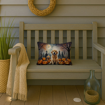 Caroline's Treasures DAC2041PW1216 Golden Retriever Spooky Halloween Fabric Decorative Pillow Machine Washable, Indoor Outdoor Decorative Pillow for Couch, Bed or Patio, 12HX16W