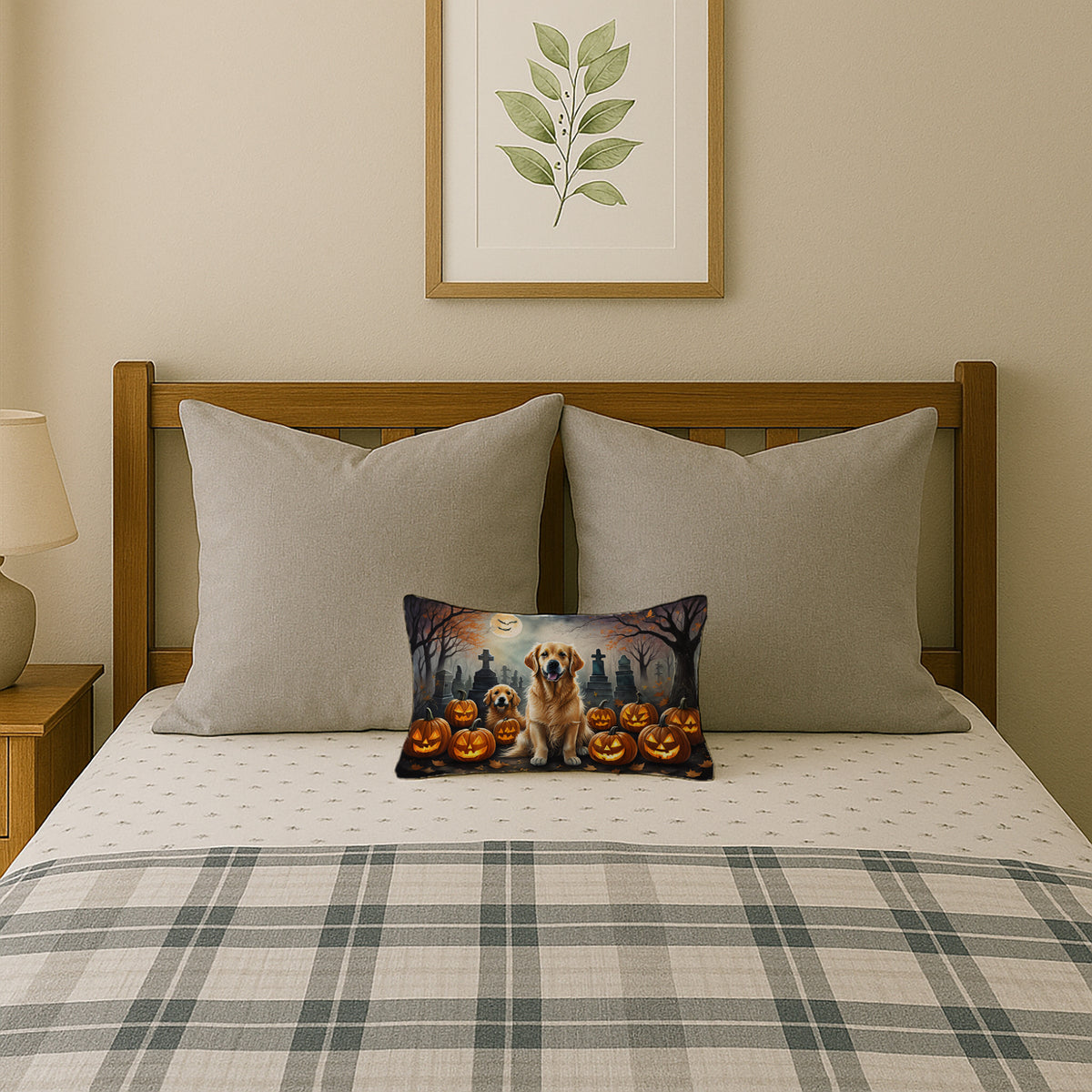 Caroline's Treasures DAC2041PW1216 Golden Retriever Spooky Halloween Fabric Decorative Pillow Machine Washable, Indoor Outdoor Decorative Pillow for Couch, Bed or Patio, 12HX16W