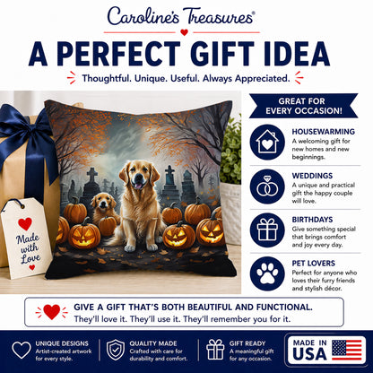 Caroline's Treasures DAC2041PW1414 Golden Retriever Spooky Halloween Fabric Decorative Pillow Machine Washable, Indoor Outdoor Decorative Pillow for Couch, Bed or Patio, 14Hx14W