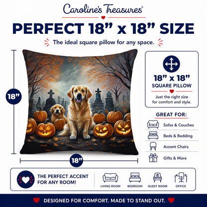 Caroline's Treasures DAC2041PW1818 Golden Retriever Spooky Halloween Fabric Decorative Pillow Machine Washable, Indoor Outdoor Decorative Pillow for Couch, Bed or Patio, 18Hx18W