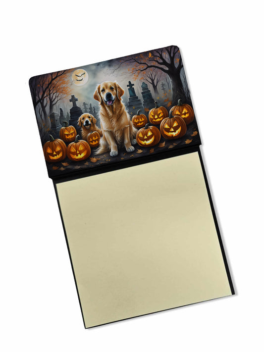 Caroline's Treasures Golden Retriever Spooky Halloween Sticky Note Holder Refillable Dispenser Self-Sticky Note Pads, Memo Pads Blank Desk Accessories