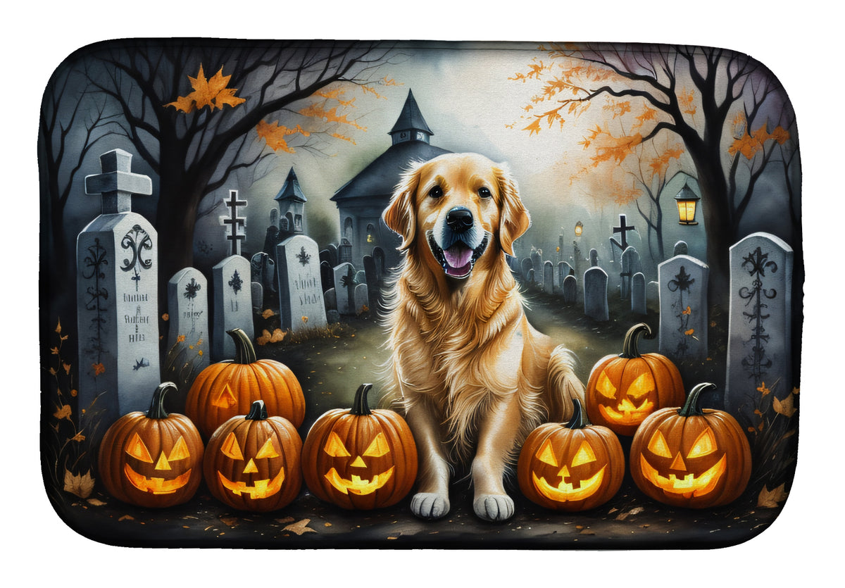 Caroline's Treasures DAC2042DDM Golden Retriever Spooky Halloween Dish Drying Mat Absorbent Dish Drying Mat Pad for Kitchen Counter Dish Drainer Mat for Countertop, 14 x 21, Multicolor