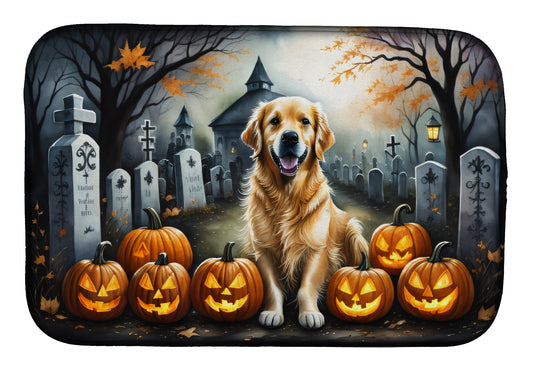 Caroline's Treasures DAC2042DDM Golden Retriever Spooky Halloween Dish Drying Mat Absorbent Dish Drying Mat Pad for Kitchen Counter Dish Drainer Mat for Countertop, 14 x 21, Multicolor