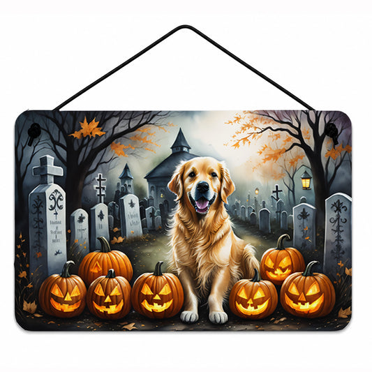 Caroline's Treasures DAC2042DS812 Golden Retriever Spooky Halloween Wall or Door Hanging Prints Aluminum Metal Sign Kitchen Wall Bar Bathroom Plaque Home Decor, 8x12, Multicolor