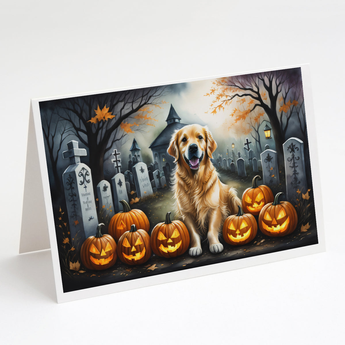 Caroline's Treasures DAC2042GCA7P Golden Retriever Spooky Halloween Greeting Cards and Envelopes Pack of 8 Blank Cards with Envelopes Whimsical A7 Size 5x7 Blank Greeting Cards