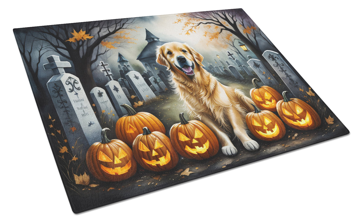 Caroline's Treasures DAC2042LCB Golden Retriever Spooky Halloween Glass Cutting Board Large Decorative Tempered Glass Kitchen Cutting and Serving Board Large Size Chopping Board