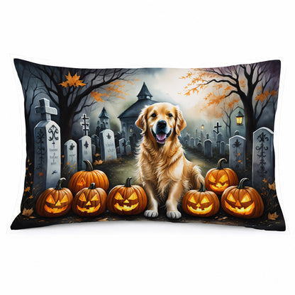 Caroline's Treasures DAC2042PILLOWCASE Golden Retriever Spooky Halloween Fabric Standard Pillowcase Lightweight Super Soft Easy Care Decorative Artwork Pillowcase, Standard