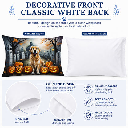 Caroline's Treasures DAC2042PILLOWCASE Golden Retriever Spooky Halloween Fabric Standard Pillowcase Lightweight Super Soft Easy Care Decorative Artwork Pillowcase, Standard