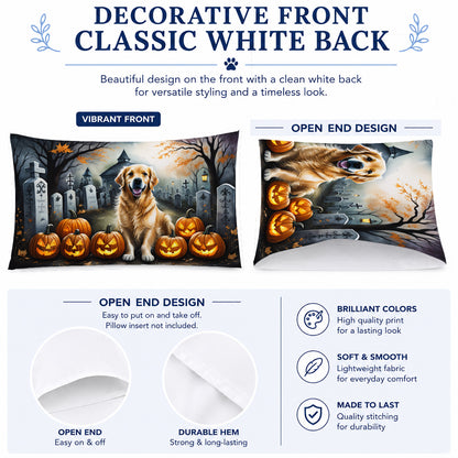 Caroline's Treasures DAC2042PILLOWCASE Golden Retriever Spooky Halloween Fabric Standard Pillowcase Lightweight Super Soft Easy Care Decorative Artwork Pillowcase, Standard