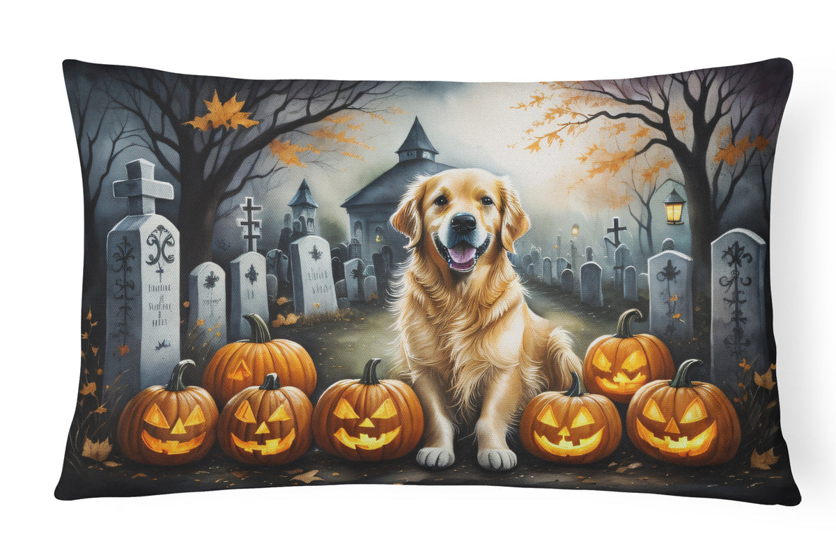 Caroline's Treasures DAC2042PW1216 Golden Retriever Spooky Halloween Fabric Decorative Pillow Machine Washable, Indoor Outdoor Decorative Pillow for Couch, Bed or Patio, 12HX16W
