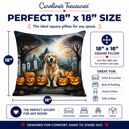 Caroline's Treasures DAC2042PW1818 Golden Retriever Spooky Halloween Fabric Decorative Pillow Machine Washable, Indoor Outdoor Decorative Pillow for Couch, Bed or Patio, 18Hx18W