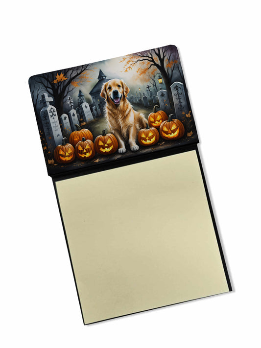 Caroline's Treasures Golden Retriever Spooky Halloween Sticky Note Holder Refillable Dispenser Self-Sticky Note Pads, Memo Pads Blank Desk Accessories
