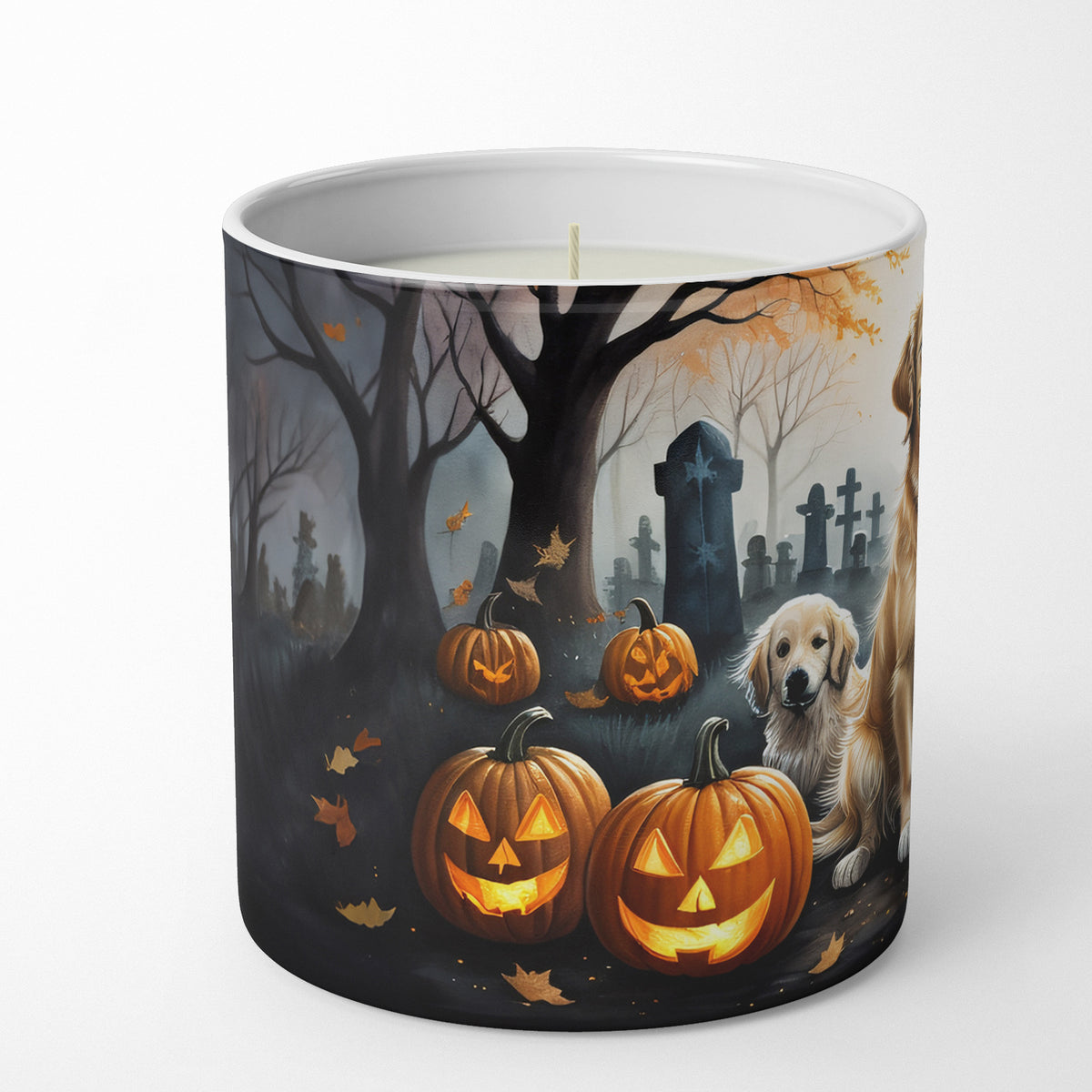 Caroline's Treasures DAC2043CDL Golden Retriever Spooky Halloween Decorative Soy Candle Nature Soy Wax Essential Oil Home Decor Ideal for Bedroom Kitchen Bath Office Gift, 10 oz