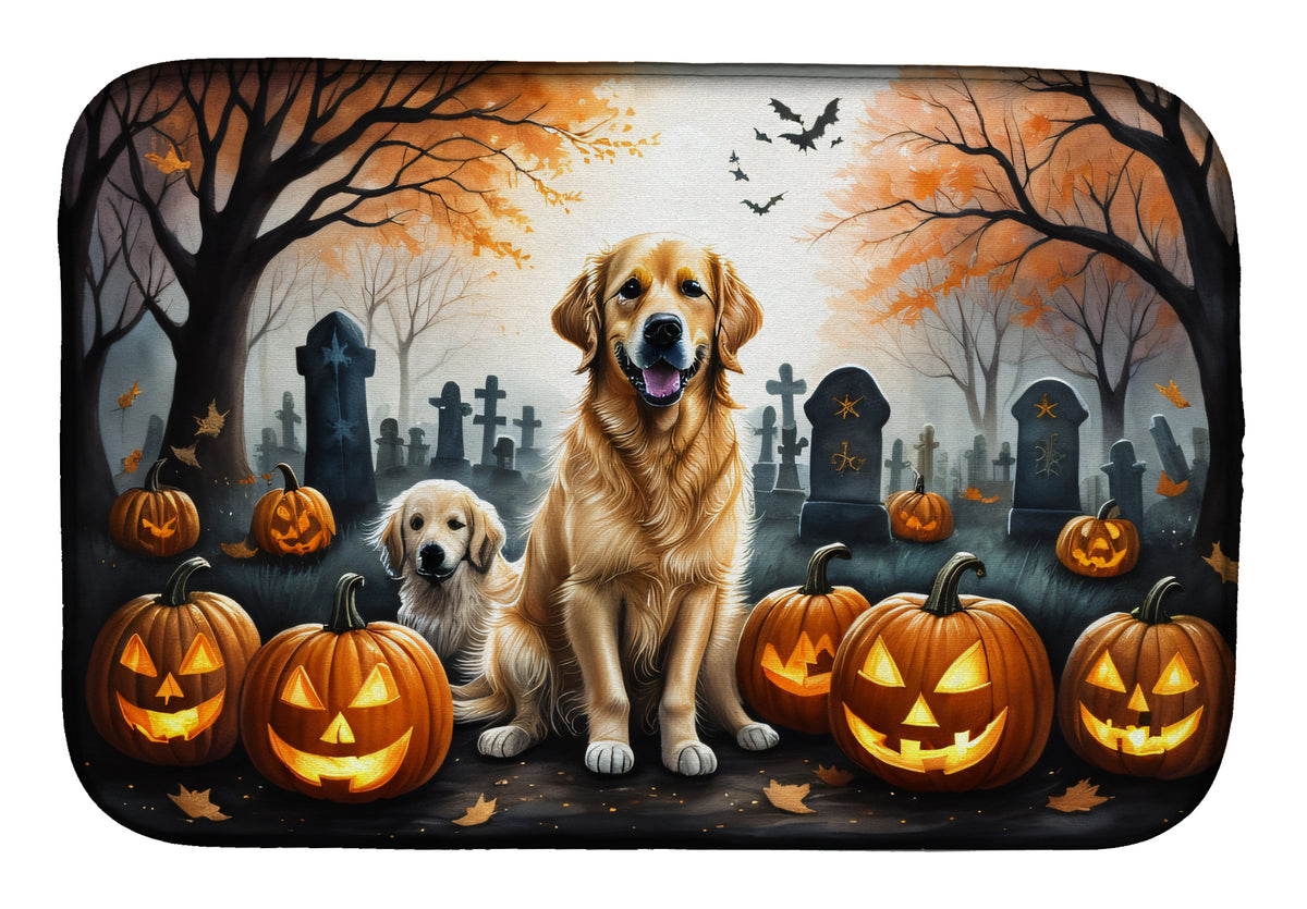 Caroline's Treasures DAC2043DDM Golden Retriever Spooky Halloween Dish Drying Mat Absorbent Dish Drying Mat Pad for Kitchen Counter Dish Drainer Mat for Countertop, 14 x 21, Multicolor