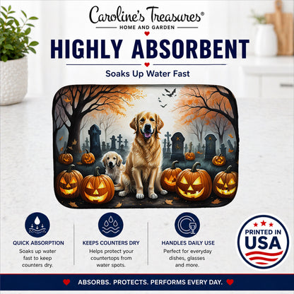 Caroline's Treasures DAC2043DDM Golden Retriever Spooky Halloween Dish Drying Mat Absorbent Dish Drying Mat Pad for Kitchen Counter Dish Drainer Mat for Countertop, 14 x 21, Multicolor