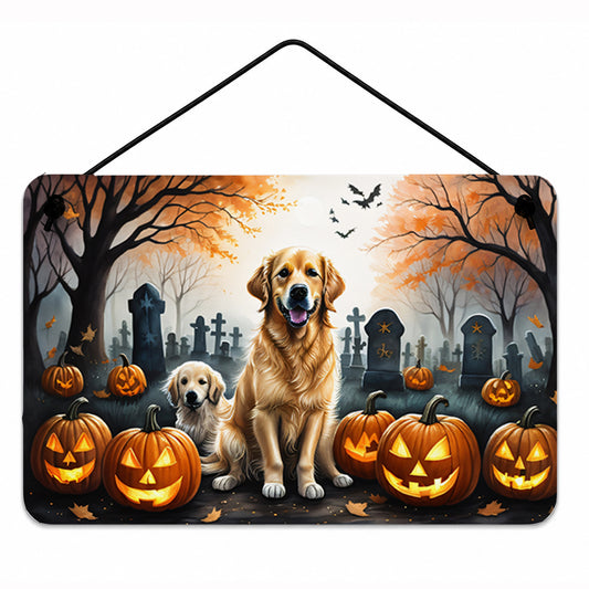 Caroline's Treasures DAC2043DS812 Golden Retriever Spooky Halloween Wall or Door Hanging Prints Aluminum Metal Sign Kitchen Wall Bar Bathroom Plaque Home Decor, 8x12, Multicolor