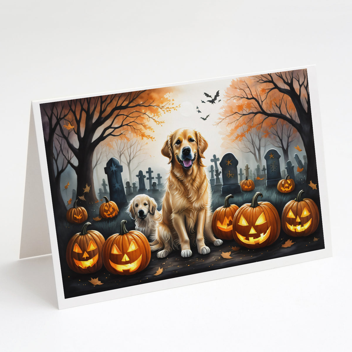 Caroline's Treasures DAC2043GCA7P Golden Retriever Spooky Halloween Greeting Cards and Envelopes Pack of 8 Blank Cards with Envelopes Whimsical A7 Size 5x7 Blank Greeting Cards
