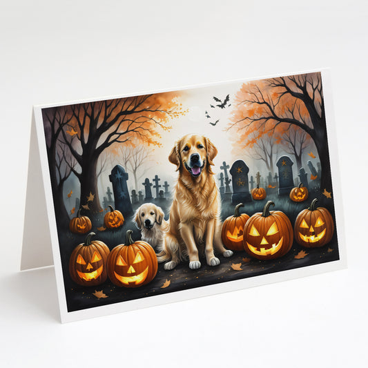 Caroline's Treasures DAC2043GCA7P Golden Retriever Spooky Halloween Greeting Cards and Envelopes Pack of 8 Blank Cards with Envelopes Whimsical A7 Size 5x7 Blank Greeting Cards