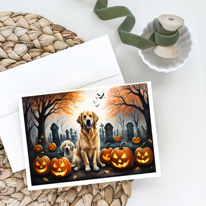 Caroline's Treasures DAC2043GCA7P Golden Retriever Spooky Halloween Greeting Cards and Envelopes Pack of 8 Blank Cards with Envelopes Whimsical A7 Size 5x7 Blank Greeting Cards