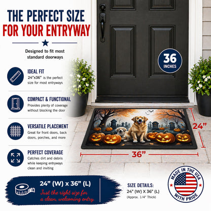 Caroline's Treasures DAC2043JMAT Golden Retriever Spooky Halloween Indoor or Outdoor Mat 24x36 Front Door Mat Indoor Outdoor Rugs for Entryway, Non Slip Washable Low Pile, 24H X 36W